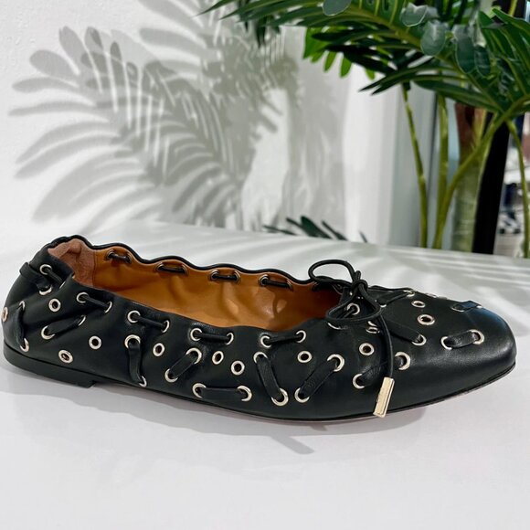 Chloe Grommet Black Leather Ballet Flats size 38 - Picture 3 of 9